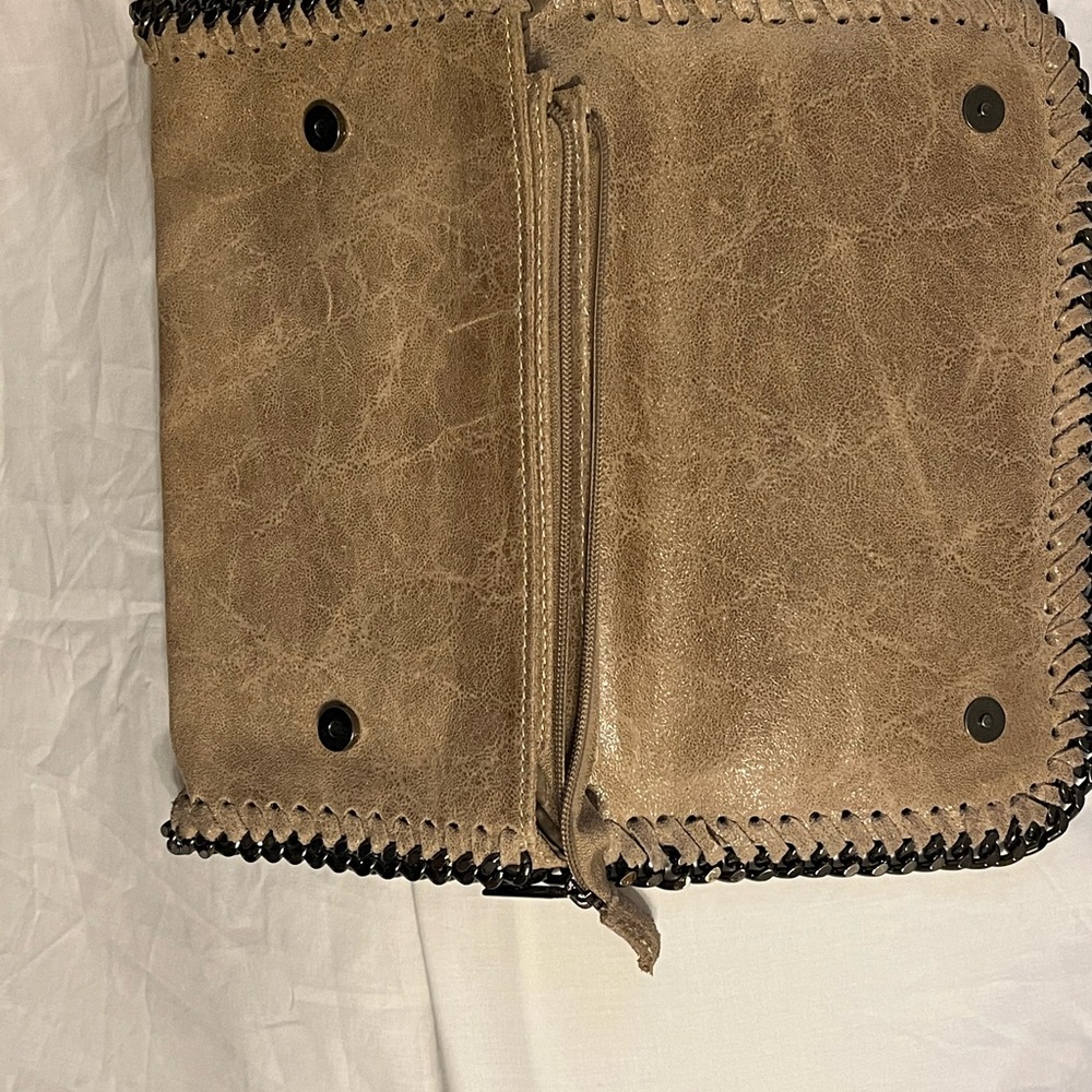 Tan Italian Leather Clutch with Chain Detail - Picture 2 of 3